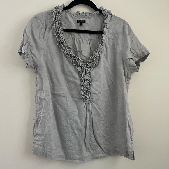 Talbots Ruffle Neck Linen Top | Size 14 - Picture 1 of 4